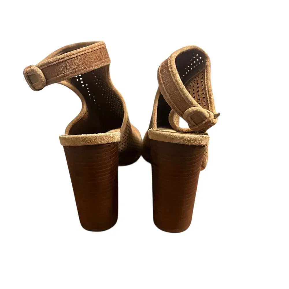 Tory Burch Brown Camel Perforated Suede Heels Size 9.5
